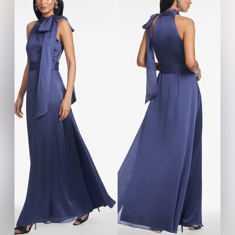 Sachin + Babi Navy Blue Halter Maxi Dress with Neck Tie